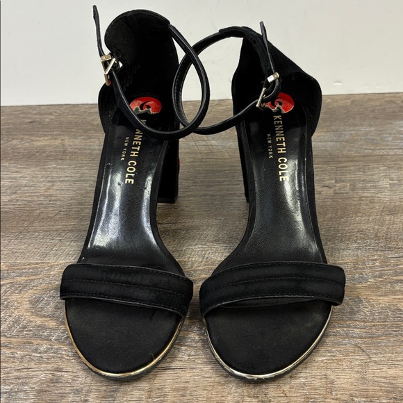 Kenneth Cole “Lisa” Black Suede Embroidered Block Heel Sandals (Size 6M) - Picture 2 of 8